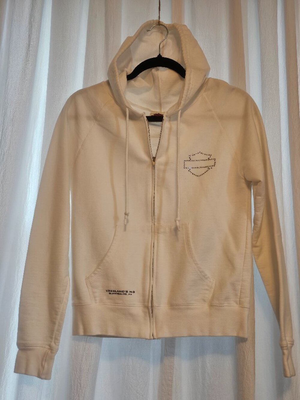 Harley Davidson 2008 Rhinestone Heart Wings Zip Hoodie Womens Small White